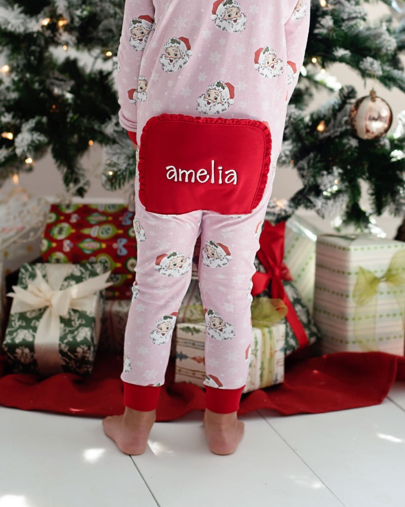 Vintage Santa Pink Knit Zip Up Pajamas-FINAL SALE Smockingbird