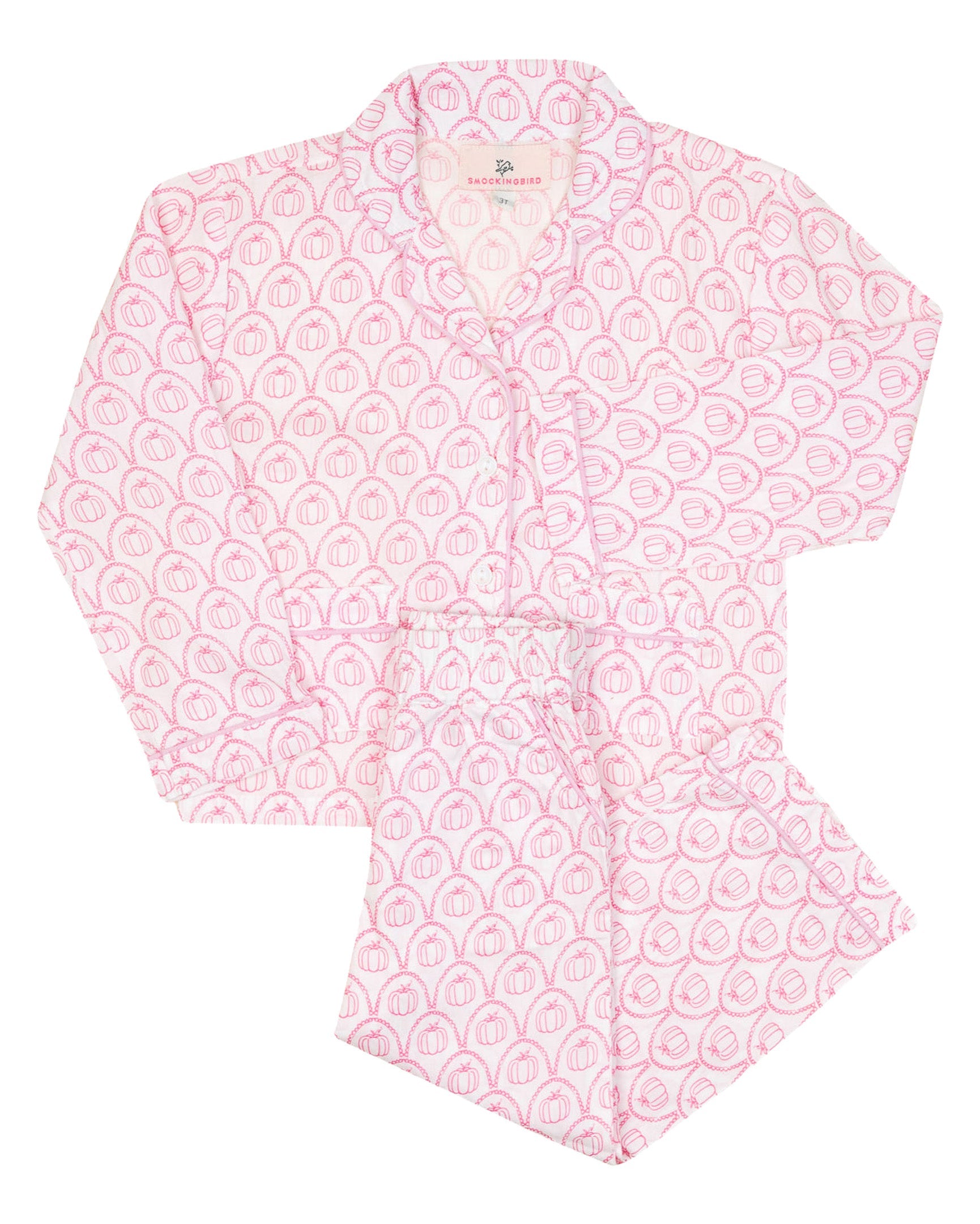 Pink Pumpkin Scallop Print Pajama Set- FINAL SALE