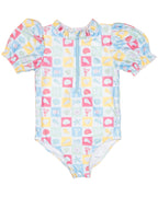 Coastal Stamps Puff Sleeve One Piece- FINAL SALE Smockingbird