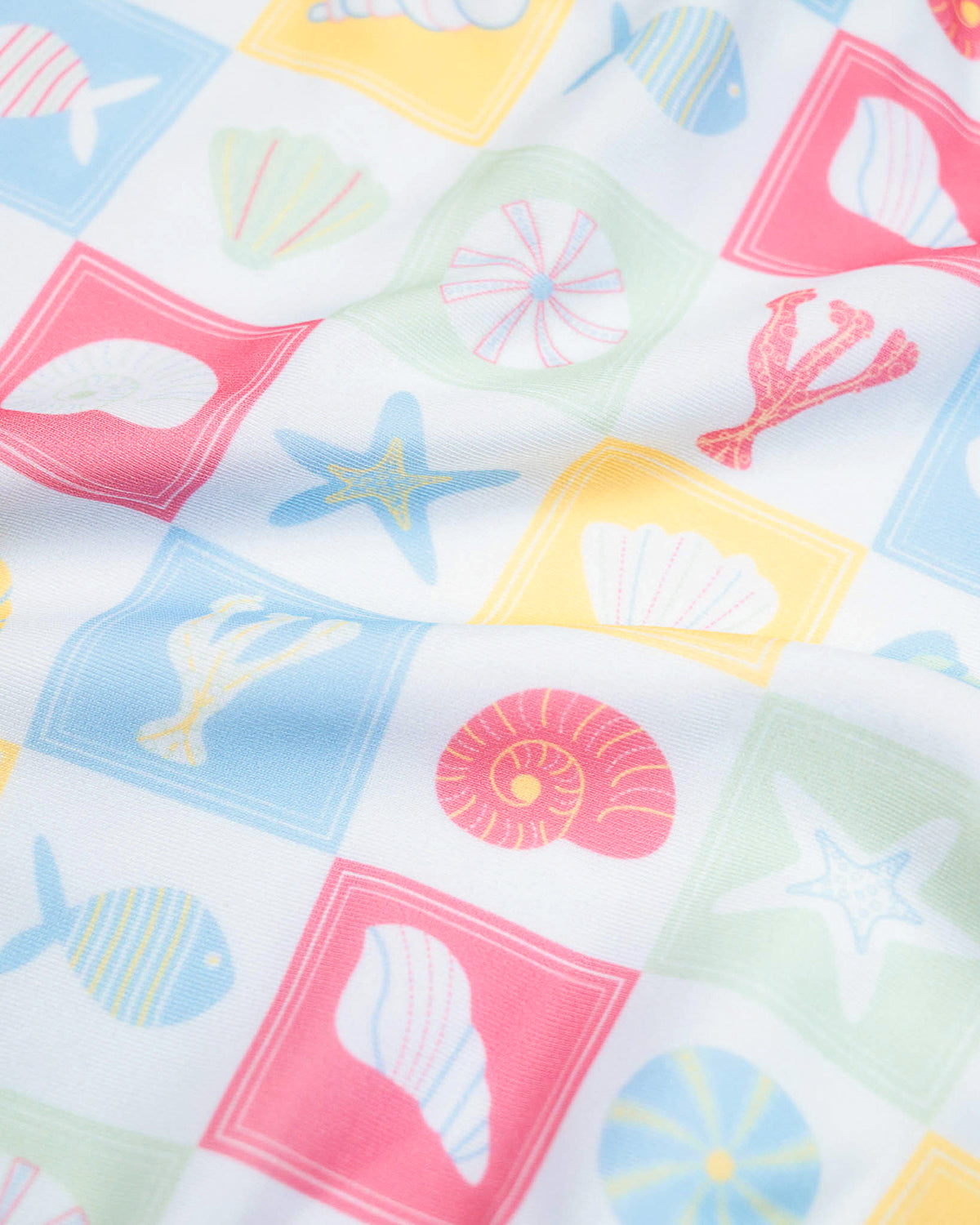 Coastal Stamps in Pastel Puff Sleeve Tankini- FINAL SALE Smockingbird