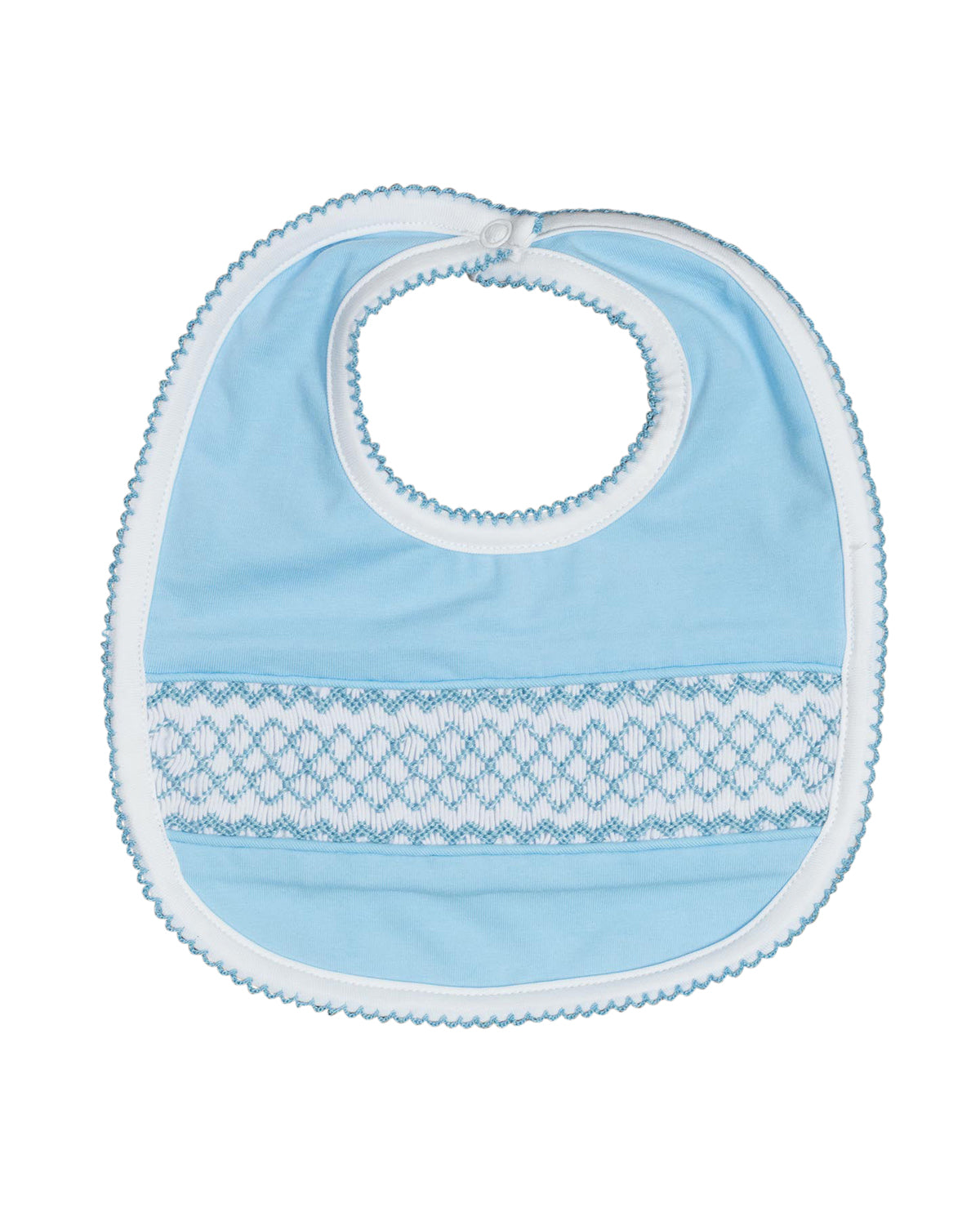 Geometric Smocked Blue Knit Bib Smockingbird