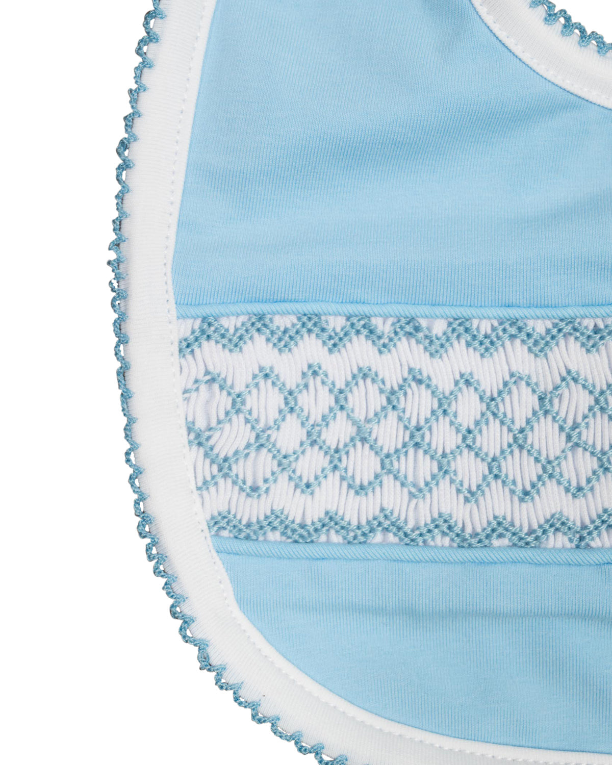 Geometric Smocked Blue Knit Bib Smockingbird