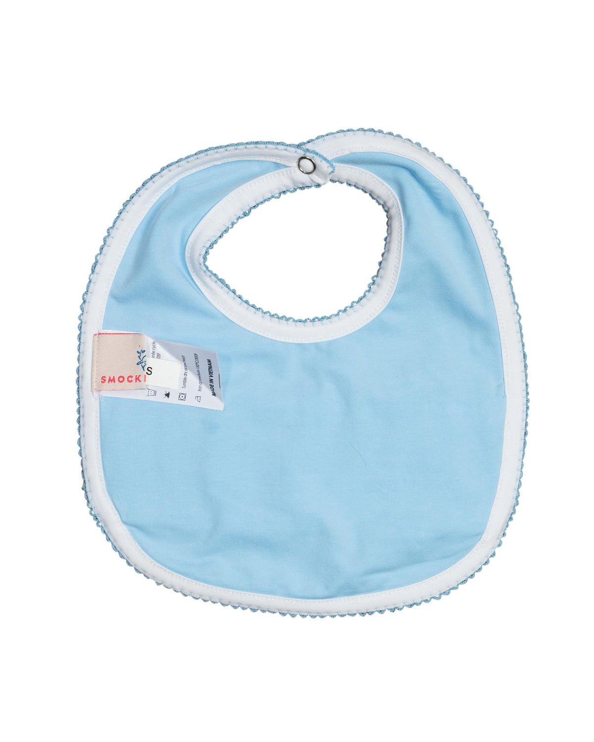 Geometric Smocked Blue Knit Bib Smockingbird