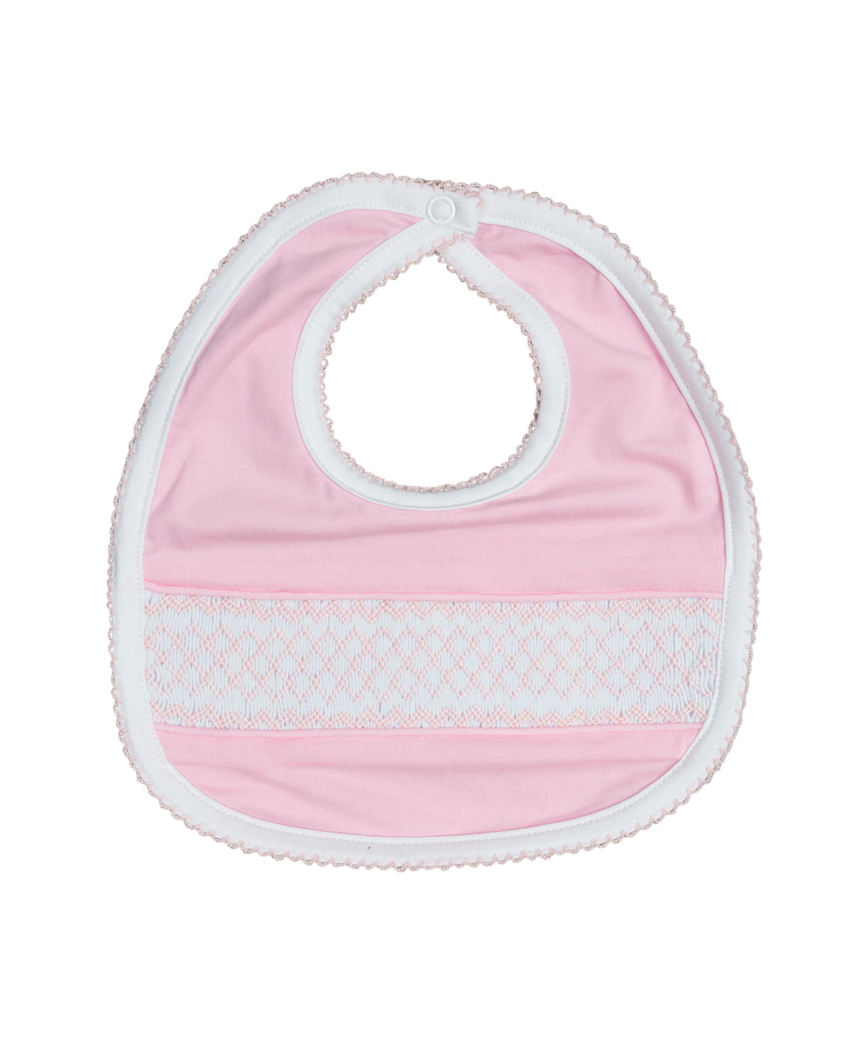 Geometric Smocked Pink Knit Bib Smockingbird