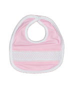 Geometric Smocked Pink Knit Bib Smockingbird