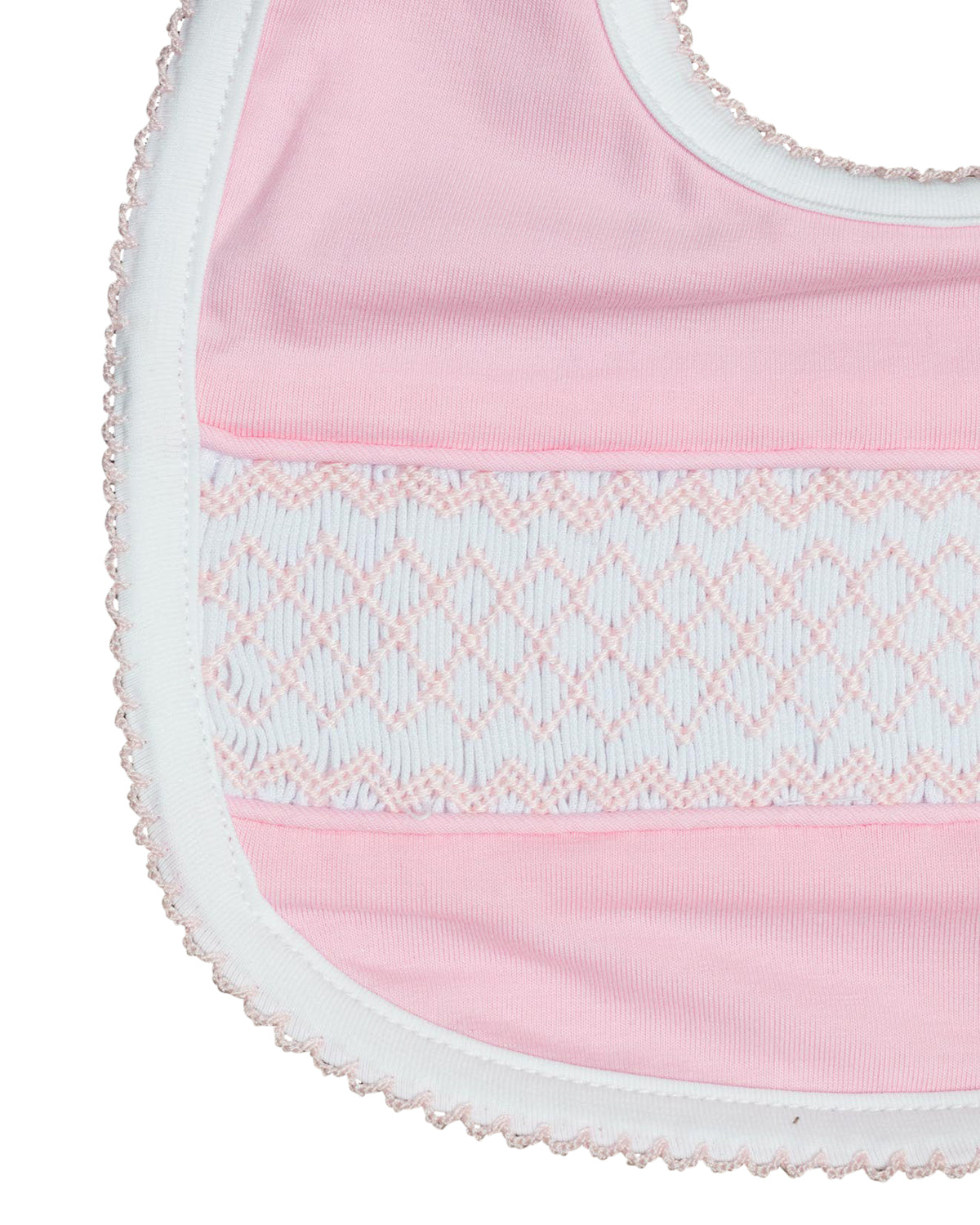Geometric Smocked Pink Knit Bib Smockingbird