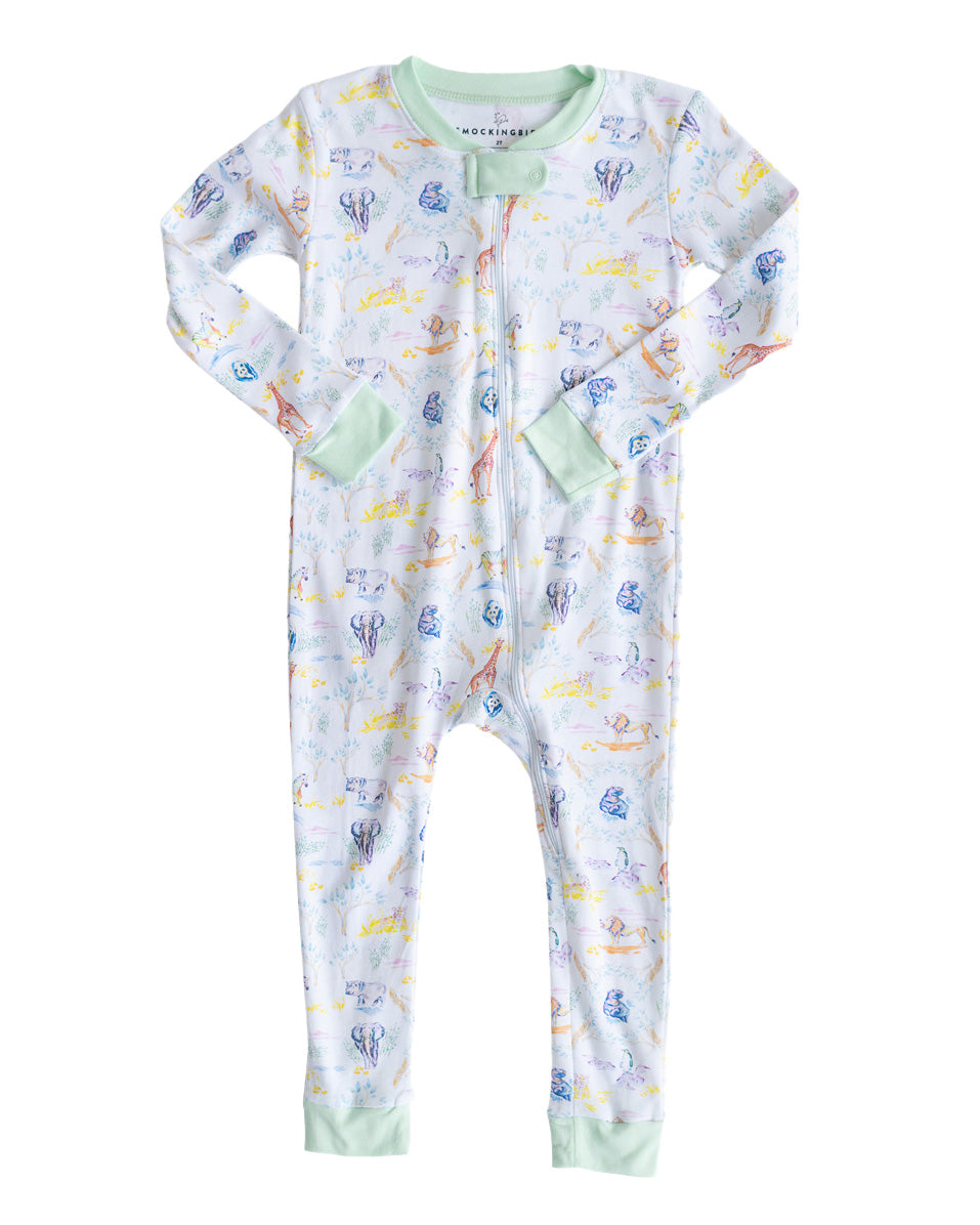 Rainbow Zoo Animals Pima Cotton Zip Up Pajamas- FINAL SALE