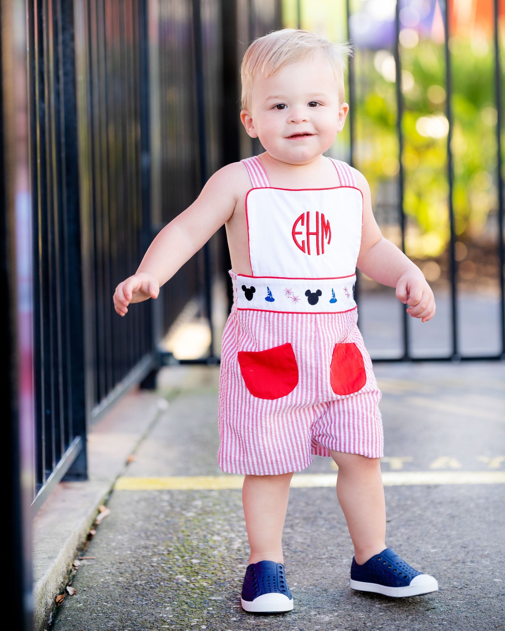 Magical Mouse Red Seersucker Shortall- FINAL SALE