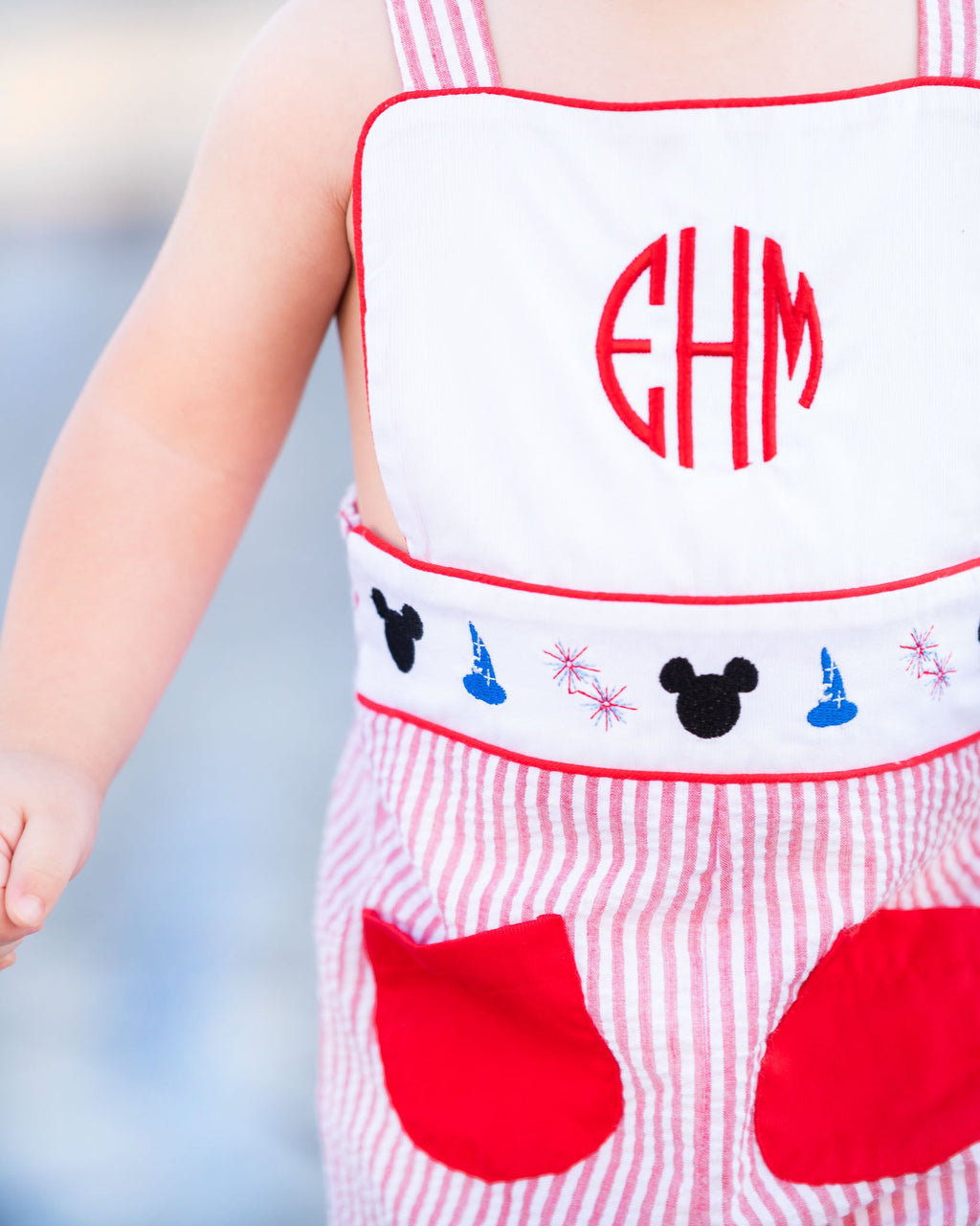 Magical Mouse Red Seersucker Shortall- FINAL SALE