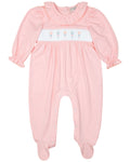 Baby Rattle Smocked Knit Onesie In Pink