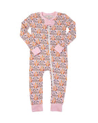Spring Bunnies Pink Pima Cotton Zip Up Pajamas-FINAL SALE Smockingbird