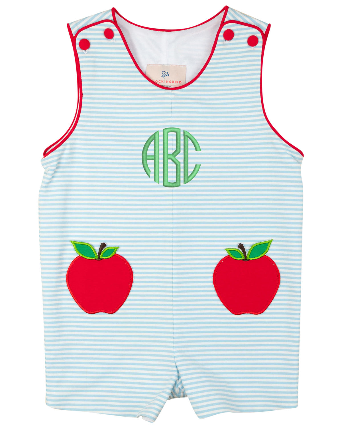 Light Blue Apple Pocket Knit Shortall- FINAL SALE