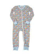 Spring Bunnies Blue Pima Cotton Zip Up Pajamas-FINAL SALE Smockingbird