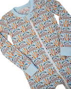Spring Bunnies Blue Pima Cotton Zip Up Pajamas-FINAL SALE Smockingbird