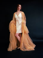Tulle Ruffled Sleeves Layered Fringe Long Robe Dress SelenaHuanStudio