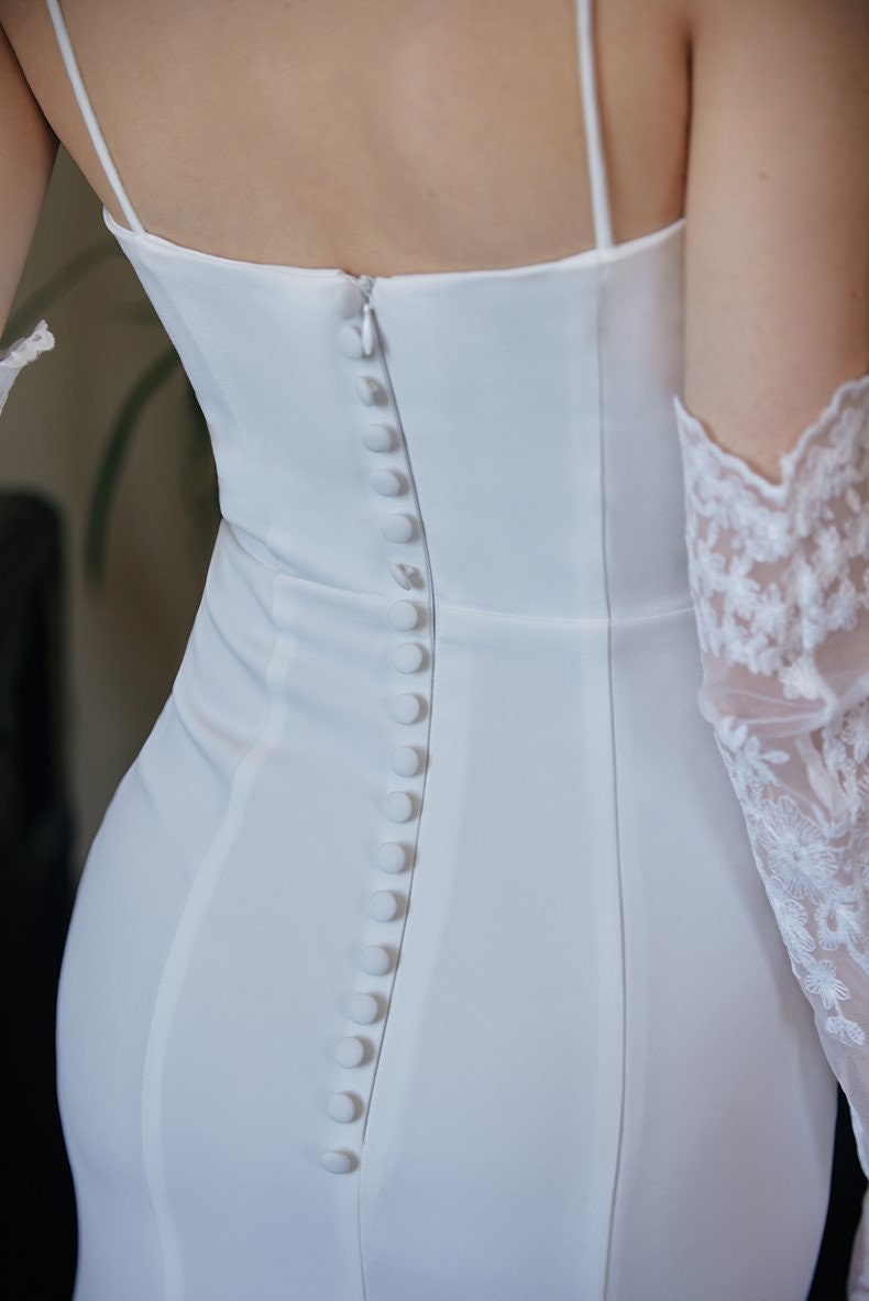 Greece Goddess Spaghetti-straps Stretchy Satin wedding dress small train little white dress SelenaHuanStudio