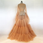 Tulle Ruffled Sleeves Layered Fringe Long Robe Dress SelenaHuanStudio