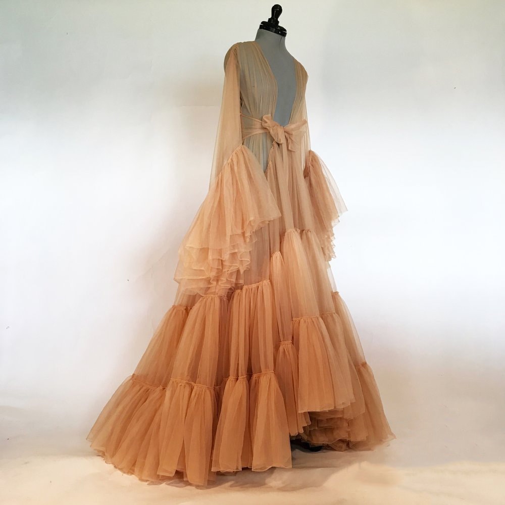 Tulle Ruffled Sleeves Layered Fringe Long Robe Dress SelenaHuanStudio