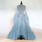Tulle Ruffled Sleeves Layered Fringe Long Robe Dress SelenaHuanStudio