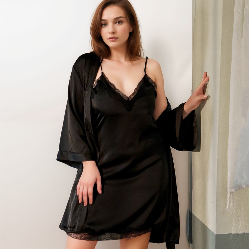 Minimalist Pink & Black Lace Silky Lingerie Set - Sizes S to 6XL SelenaHuanStudio