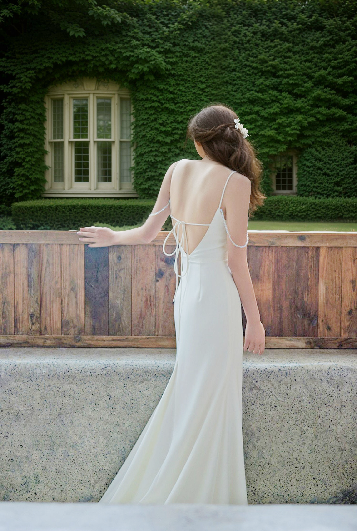 Goddess tie back Spaghetti-straps Mermaid satin wedding dress small train SelenaHuanStudio