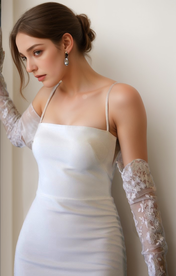 Greece Goddess Spaghetti-straps Stretchy Satin wedding dress small train little white dress SelenaHuanStudio