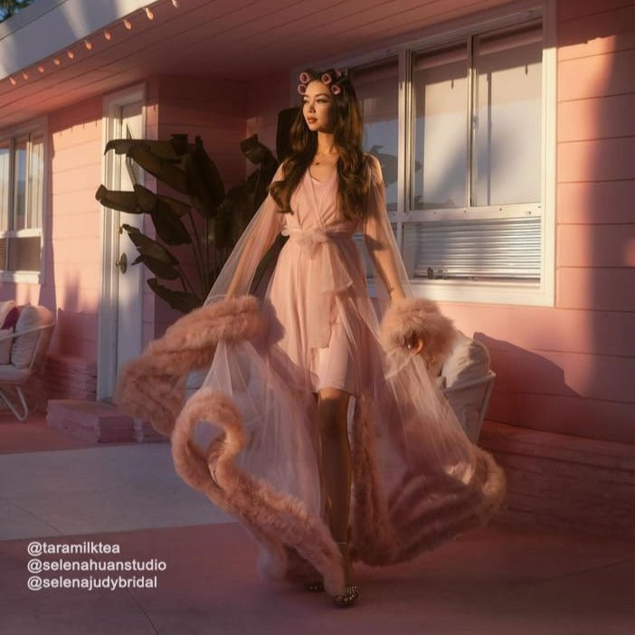 2-Layer Thick Feather Tulle Robe Set – Luxury Photoshoot / Holiday Glam Gown (Multi-Color)