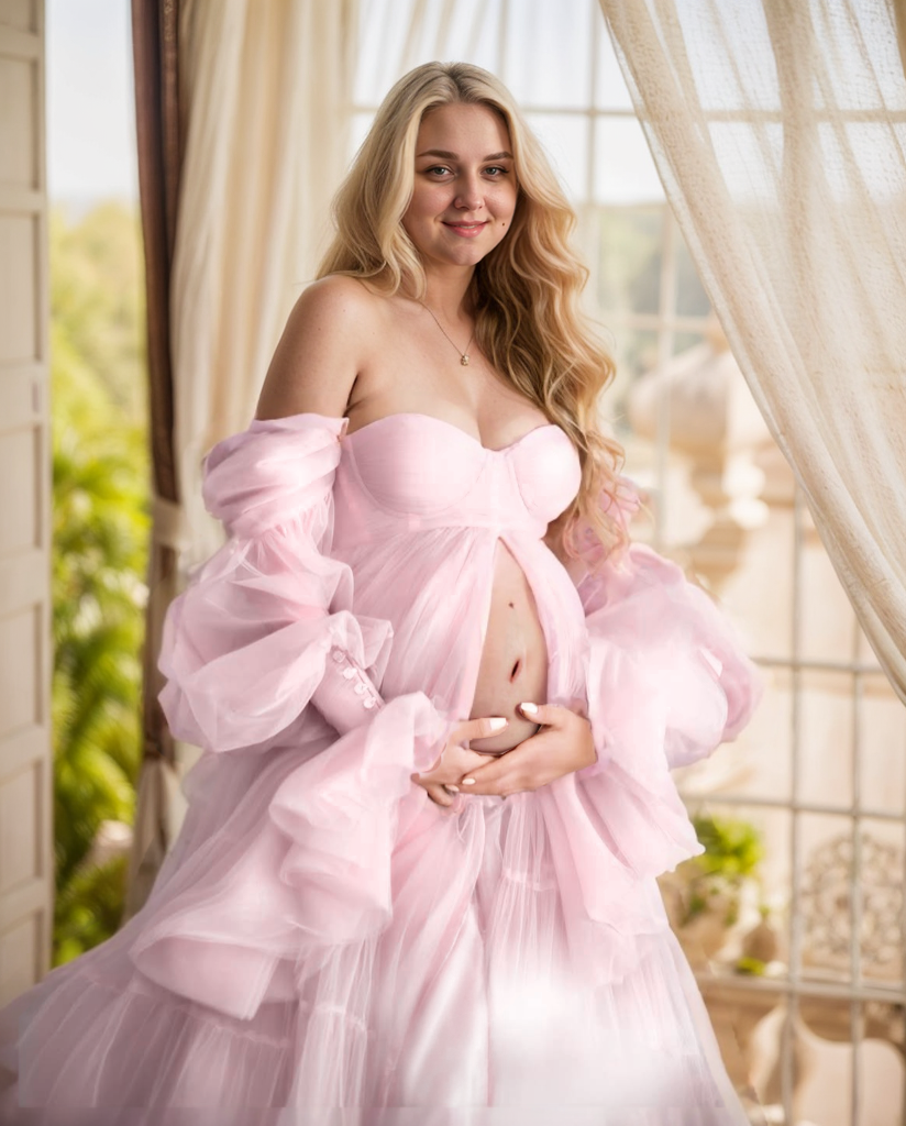 Elegant Robe Gown with Tiered Tulle and Off-Shoulder Design Multi Color SelenaHuanStudio