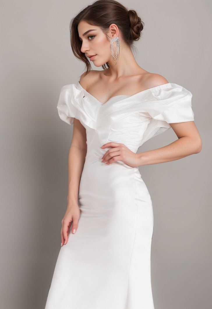 Elegant ruffled off the shoulder trumpet Italy silky satin simple wedding dress little white dress SelenaHuanStudio