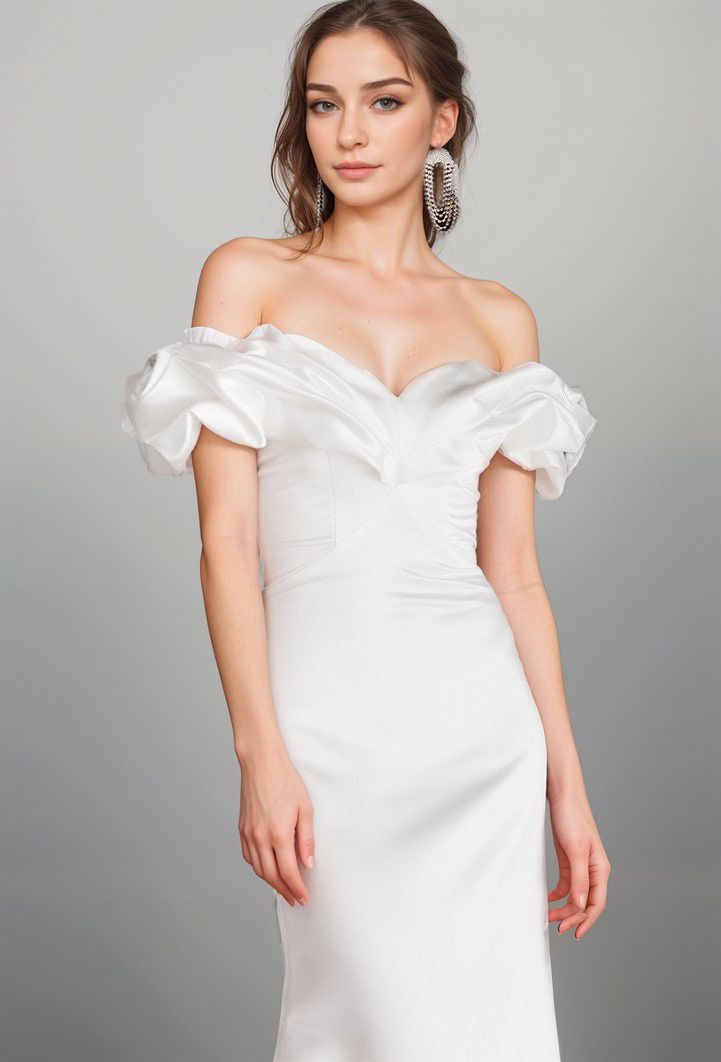 Elegant ruffled off the shoulder trumpet Italy silky satin simple wedding dress little white dress SelenaHuanStudio