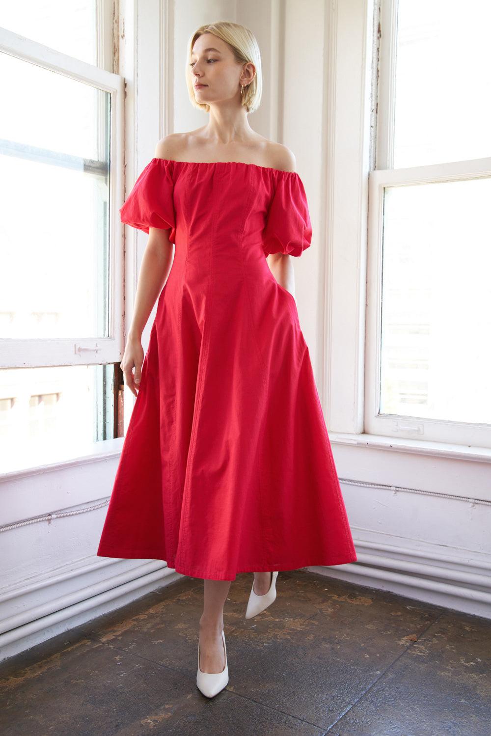 PROTECTING MY PEACE RED WOVEN MIDI DRESS Flying Tomato