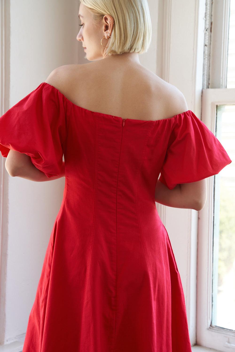 PROTECTING MY PEACE RED WOVEN MIDI DRESS Flying Tomato