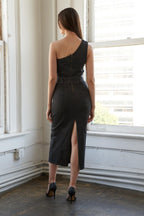 SOMEWHERE UP ABOVE DENIM MIDI DRESS Flying Tomato
