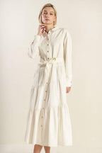 ANYTIME NOW WOVEN TWILL MIDI DRESS Flying Tomato