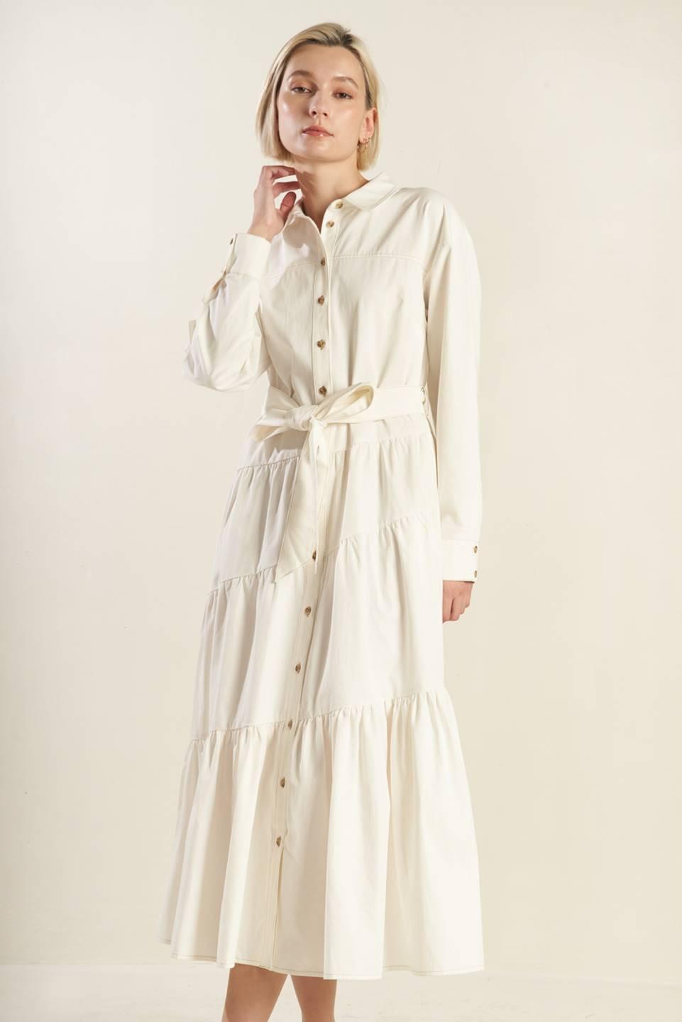 ANYTIME NOW WOVEN TWILL MIDI DRESS Flying Tomato