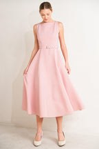 LIVING THE DREAM PINK WOVEN MIDI DRESS Flying Tomato