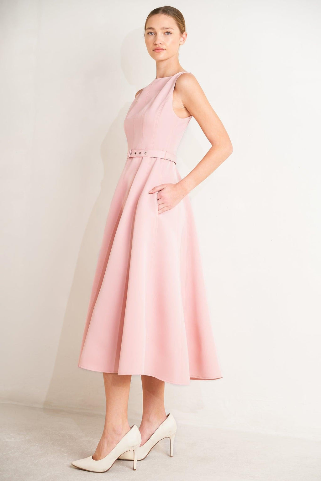 LIVING THE DREAM PINK WOVEN MIDI DRESS Flying Tomato