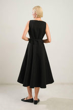 LIVING THE DREAM BLACK WOVEN MIDI DRESS Flying Tomato