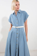 SOAK IN THE SUN DENIM MIDI DRESS Flying Tomato