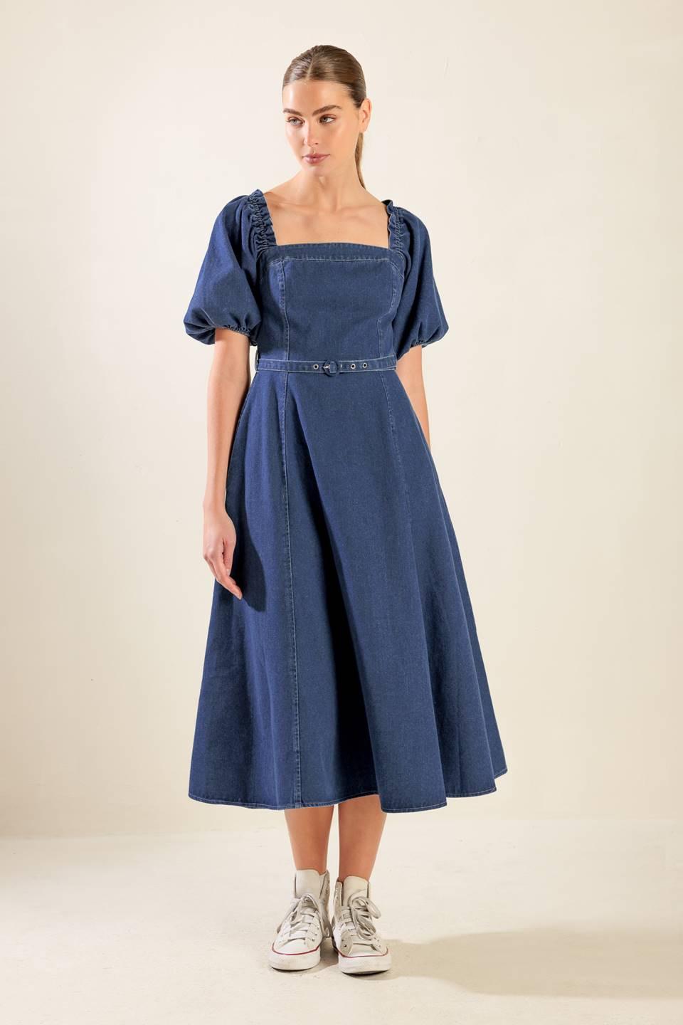 ALL SPRUCED UP DENIM MIDI DRESS Flying Tomato