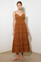 LUMINOUS BLISS WOVEN EYELET MIDI DRESS Flying Tomato