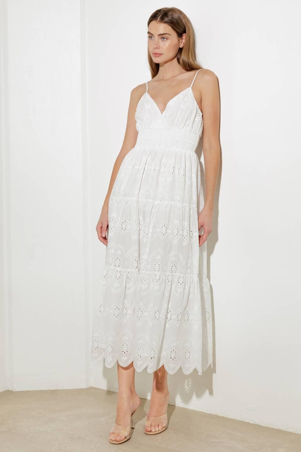 LUMINOUS BLISS WOVEN EYELET MIDI DRESS Flying Tomato