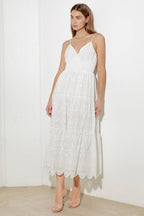 LUMINOUS BLISS WOVEN EYELET MIDI DRESS Flying Tomato
