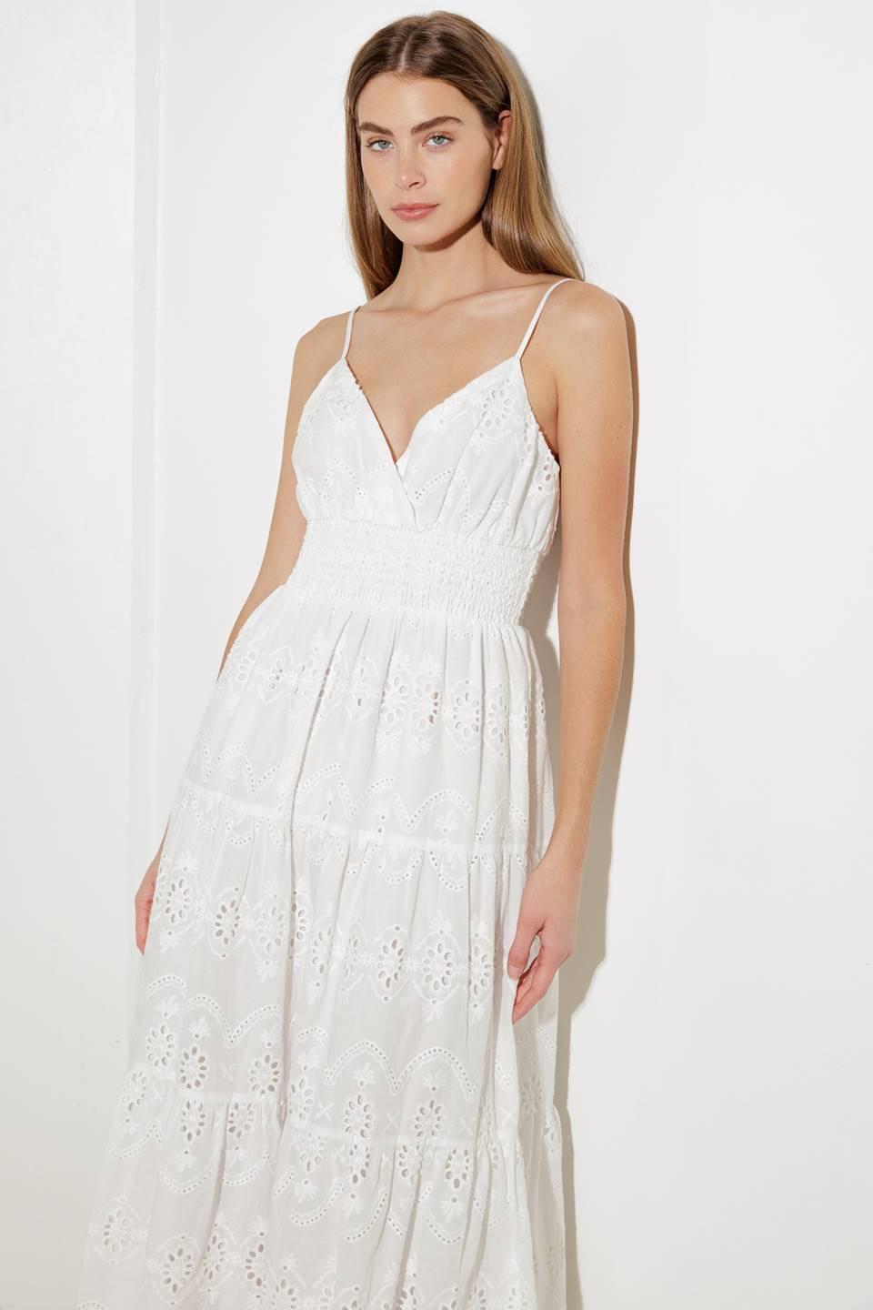 LUMINOUS BLISS WOVEN EYELET MIDI DRESS Flying Tomato