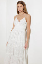 LUMINOUS BLISS WOVEN EYELET MIDI DRESS Flying Tomato