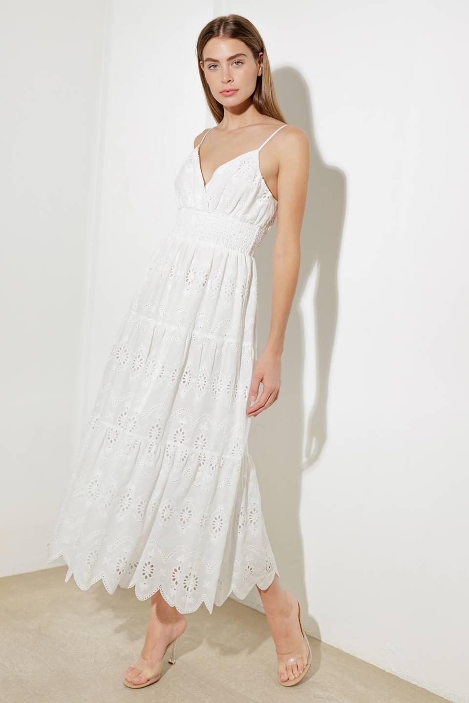 LUMINOUS BLISS WOVEN EYELET MIDI DRESS Flying Tomato