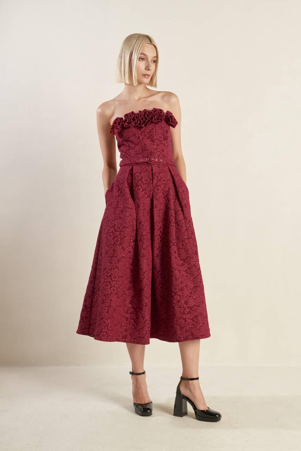 GLORIOUS SHINE WOVEN MIDI DRESS Flying Tomato