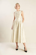 CHECK YOURSELF CHAMPAGNE WOVEN MIDI DRESS Flying Tomato