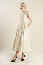 CHECK YOURSELF CHAMPAGNE WOVEN MIDI DRESS Flying Tomato