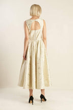 CHECK YOURSELF CHAMPAGNE WOVEN MIDI DRESS Flying Tomato